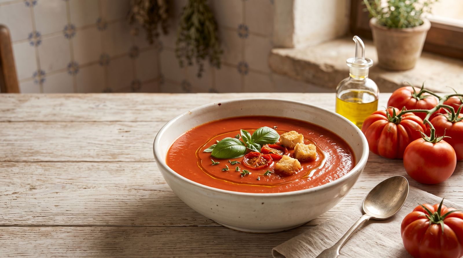 Cremige Tomatensuppe in einer Schüssel